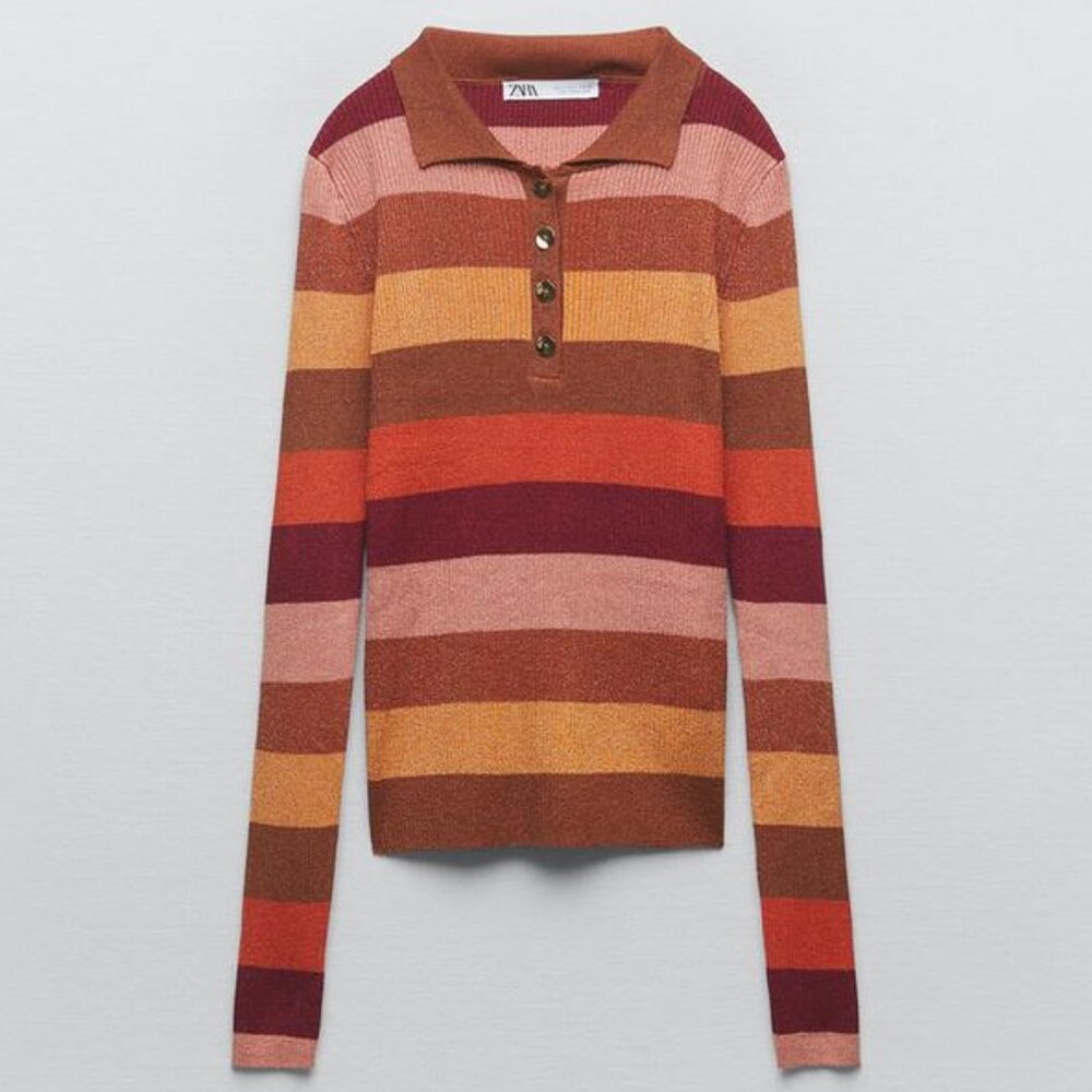 Zara Striped Knit Metallic Thread Top